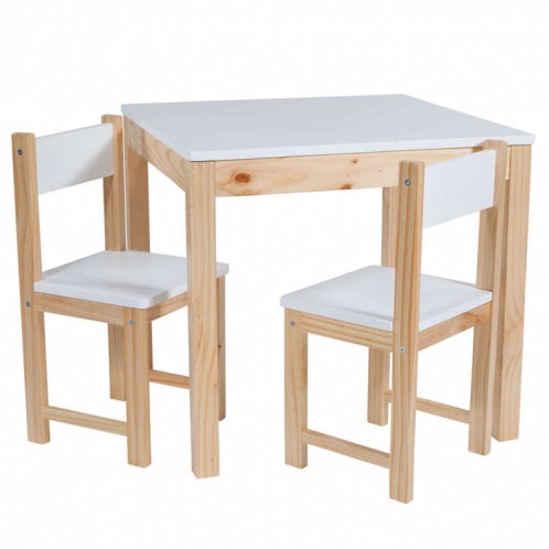 Conjunto 1 mesa+ 2 sillas blanca/natural infantil