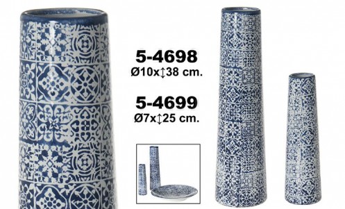 Jarrón decoracion ceramica azul-blanco